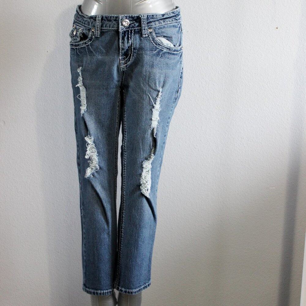 Rue 21 Jewel Buttoned Distressed Denim Jeans Size 7/8